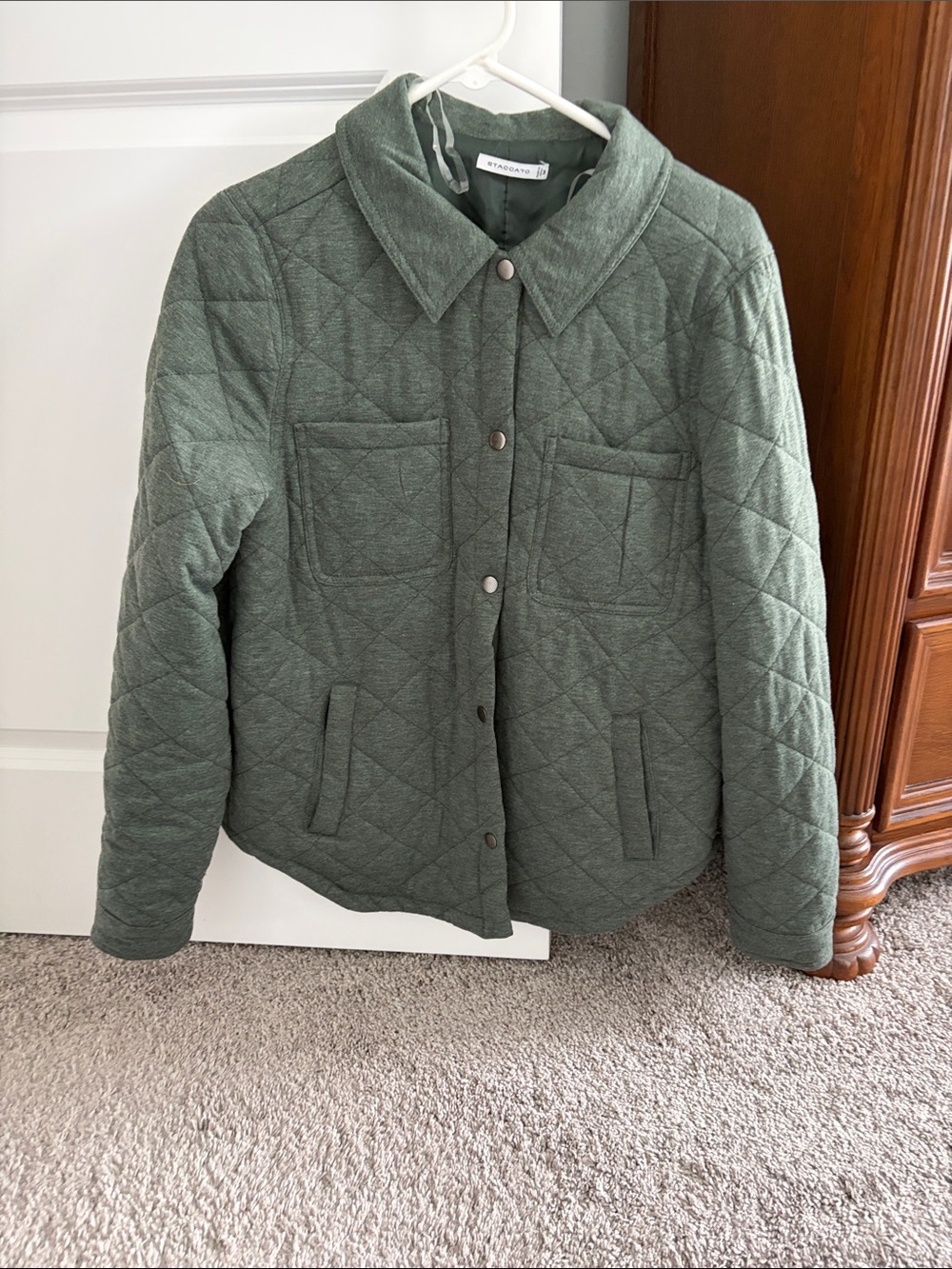 Quilted Green Women's Jacket - Casual Lightweight Coat